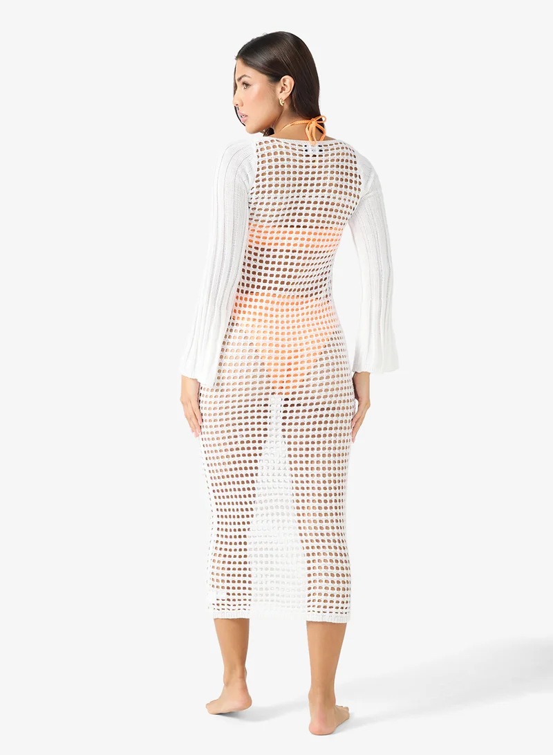 جينجر Crochet Square Neck Beach Dress